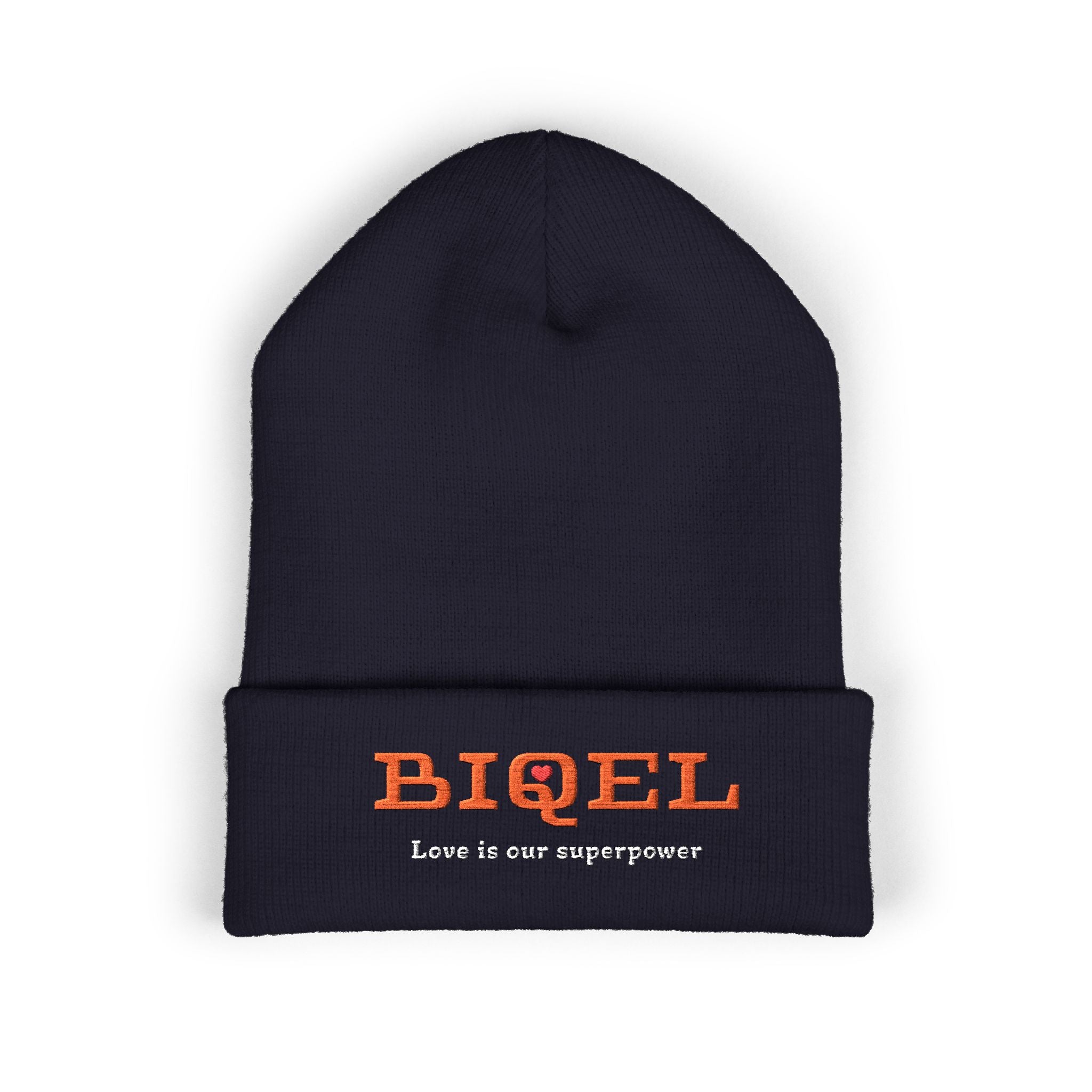 Embroidered 'BIQEL' Love is our superpower Classic Cuffed Beanie – Yellow Cozy Knit Hat