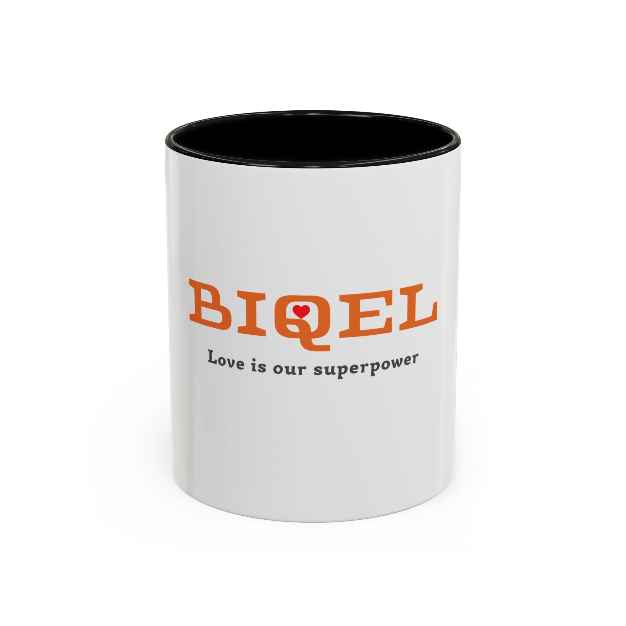 BIQEL Accent Coffee Mug – "Love is our superpower" Inspirational Coffee Cup