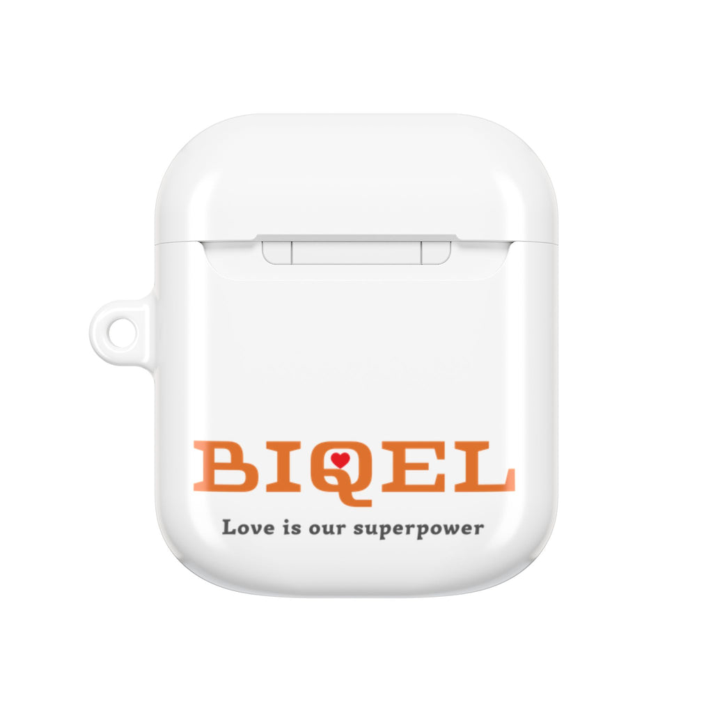 AirPod Case — Biquel Logo "Love is our superpower" — Cute Protective Wireless Earbud Cover